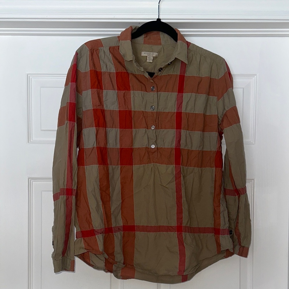 BURBERRY BRIT Checkered Blouse - Red, Orange and Tan - Picture 2 of 12